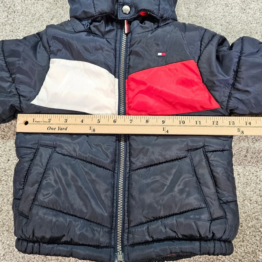 Tommy Hilfiger Kids Puffer Jacket‎ Navy Red White Colorblock Hooded 24 Months